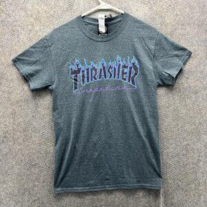 Thrasher Shirt Mens Small Gray Flame Logo Graphic Skateboarding Streetwear Tee